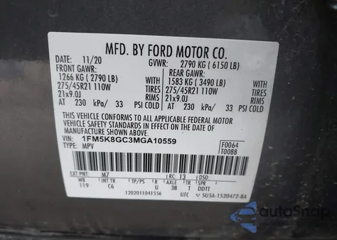 2021 Ford Explorer St from USA, damaged, VIN 1FM5K8GC3MGA10559
